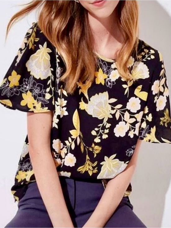 LOFT Tops - LOFT Black and Yellow Floral Blouse
